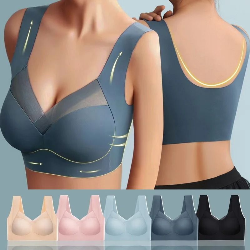 Breathable Push Up Sports Bra with Inner Support and Mesh Patchwork