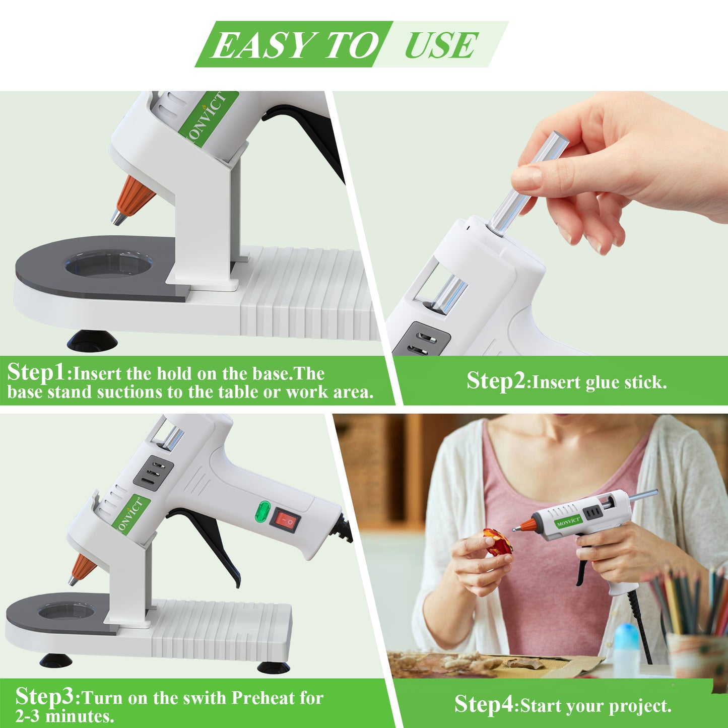 40W Hot Glue Gun Kit Fast Heating with Stand, Glue Sticks, Craft Glue Gun for DIY, School, Arts, Wood, Home Projects
