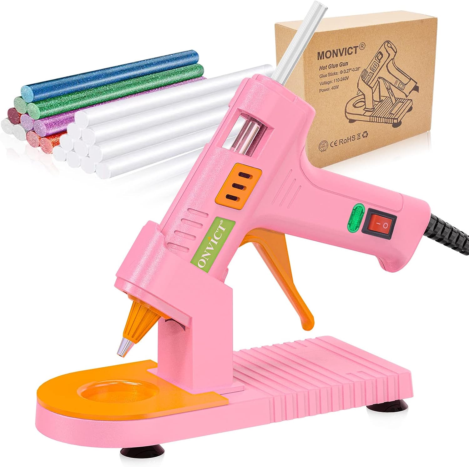 40W Hot Glue Gun Kit Fast Heating with Stand, Glue Sticks, Craft Glue Gun for DIY, School, Arts, Wood, Home Projects