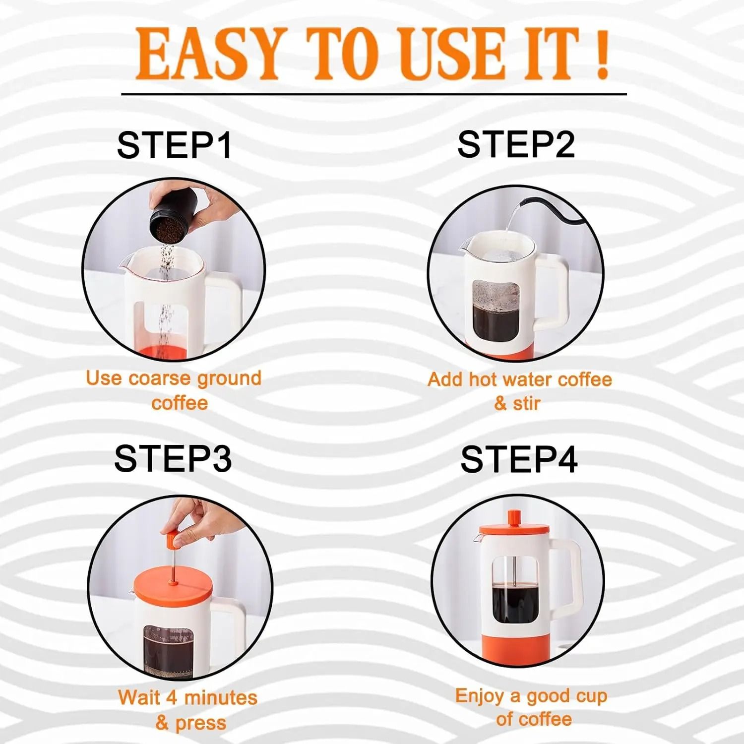 French Press Coffee Pot With Heat Resistant Glass And Four Level Filtration 3