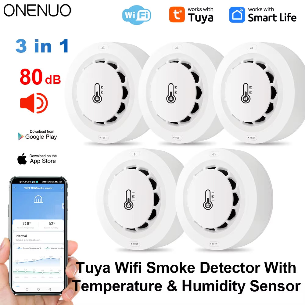 Smart Tuya Wifi BT Smoke Detector With Temperature Humidity Sensor Loud Alarm Remote Push Alert Fir 1