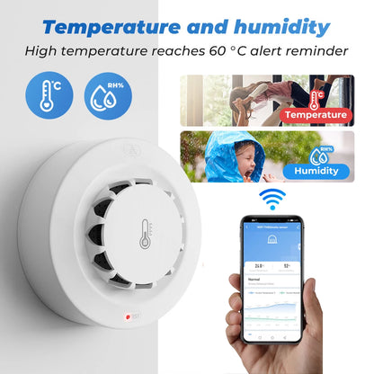 Smart Tuya Wifi BT Smoke Detector With Temperature Humidity Sensor Loud Alarm Remote Push Alert Fir 2