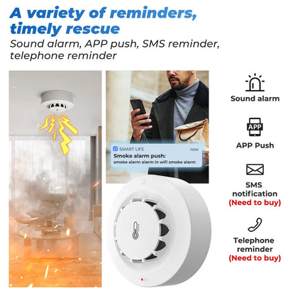 Smart Tuya Wifi BT Smoke Detector With Temperature Humidity Sensor Loud Alarm Remote Push Alert Fir 3