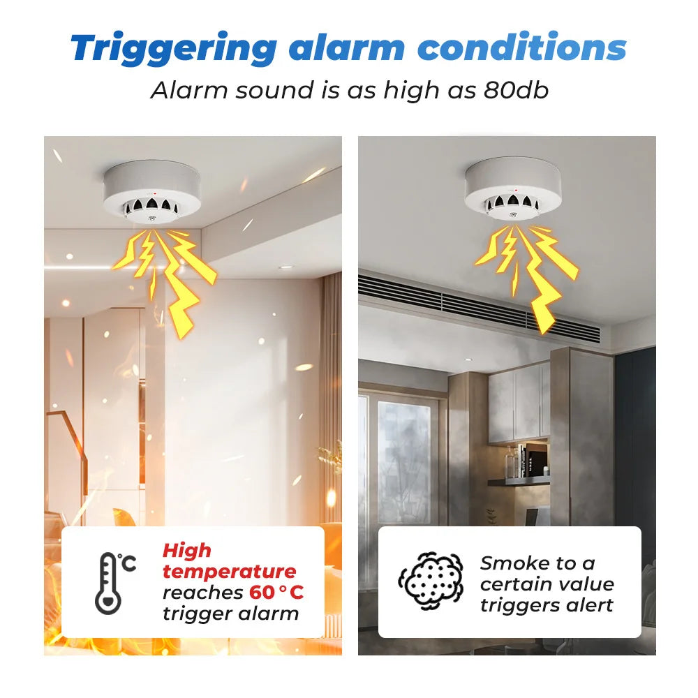 Smart Tuya Wifi BT Smoke Detector With Temperature Humidity Sensor Loud Alarm Remote Push Alert Fir 4
