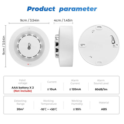 Smart Tuya Wifi BT Smoke Detector With Temperature Humidity Sensor Loud Alarm Remote Push Alert Fir 5