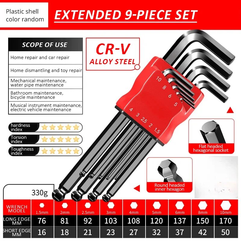 Kimihide HighStrength Hex Wrench Set 9Piece LKey Allen Key Spanner Tool Set With HexHex Screwdriver 6