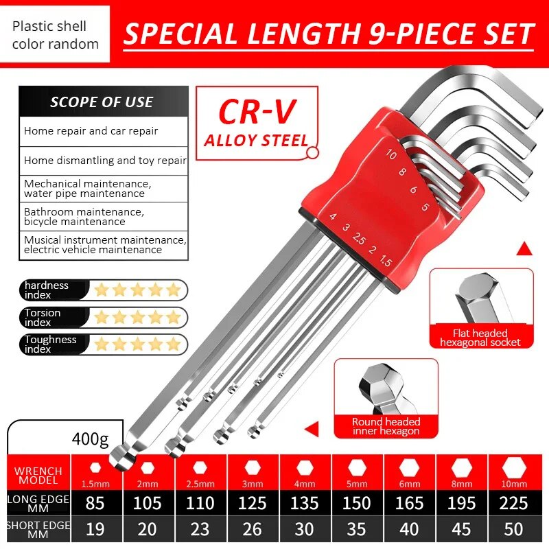 Kimihide HighStrength Hex Wrench Set 9Piece LKey Allen Key Spanner Tool Set With HexHex Screwdriver 7