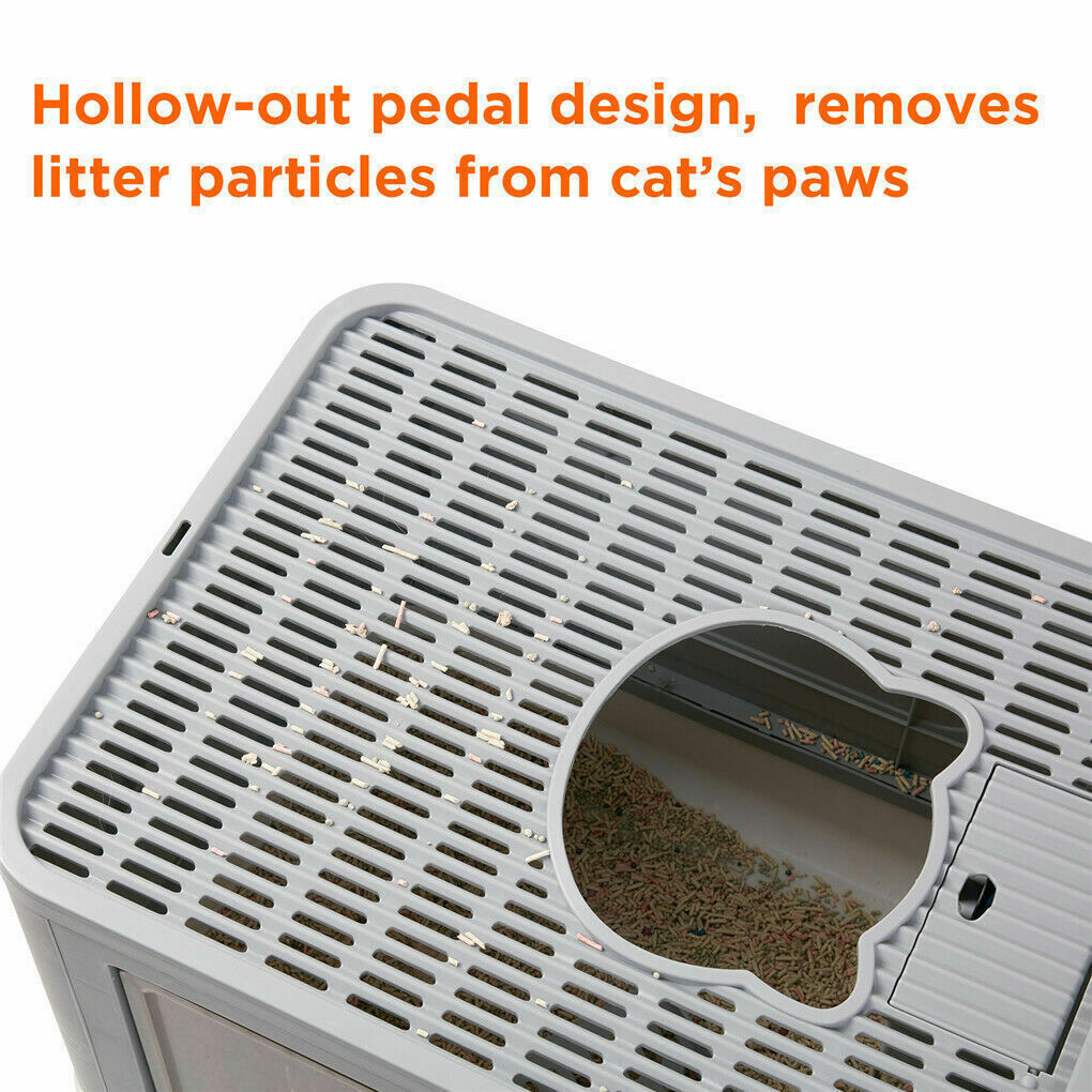Foldable Cat Litter Box with Massager, Front Entry & Top Exit Enclosed Kitty Toilet Box with Scoop