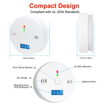 CO and Smoke Alarm Carbon Monoxide Smoke Detector, Combination CO Alarm Fire Alarm for Home Bedroom Kitchen