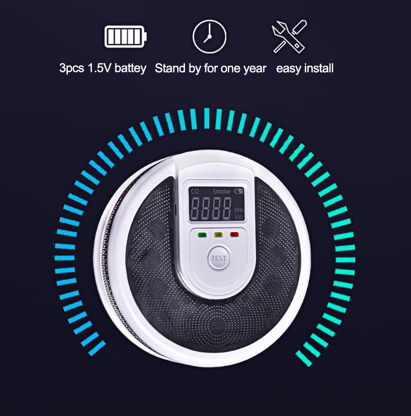 Fire Protection Smoke Detector, 2 in 1 Independent CO Smoke Alarm, Composite Carbon Monoxide Sensor for Home and Office