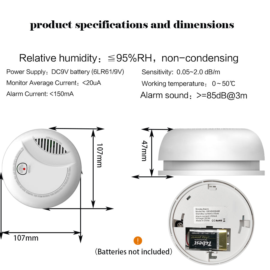 Battery Operated Smoke Detector Photoelectric 85dB Loud Alarm With LED Indicator Home Ceiling Mount 5