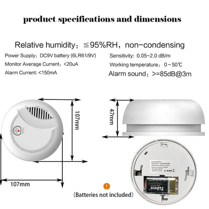 Battery Operated Smoke Detector Photoelectric 85dB Loud Alarm With LED Indicator Home Ceiling Mount 5