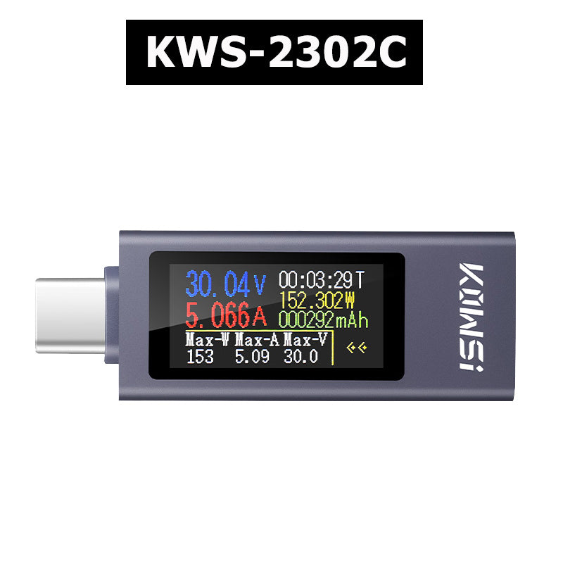 DC Power Meter Tester with Digital Display, Monitor Voltage, Current, Power & Capacity for 4-30V 12A Type-C Charging