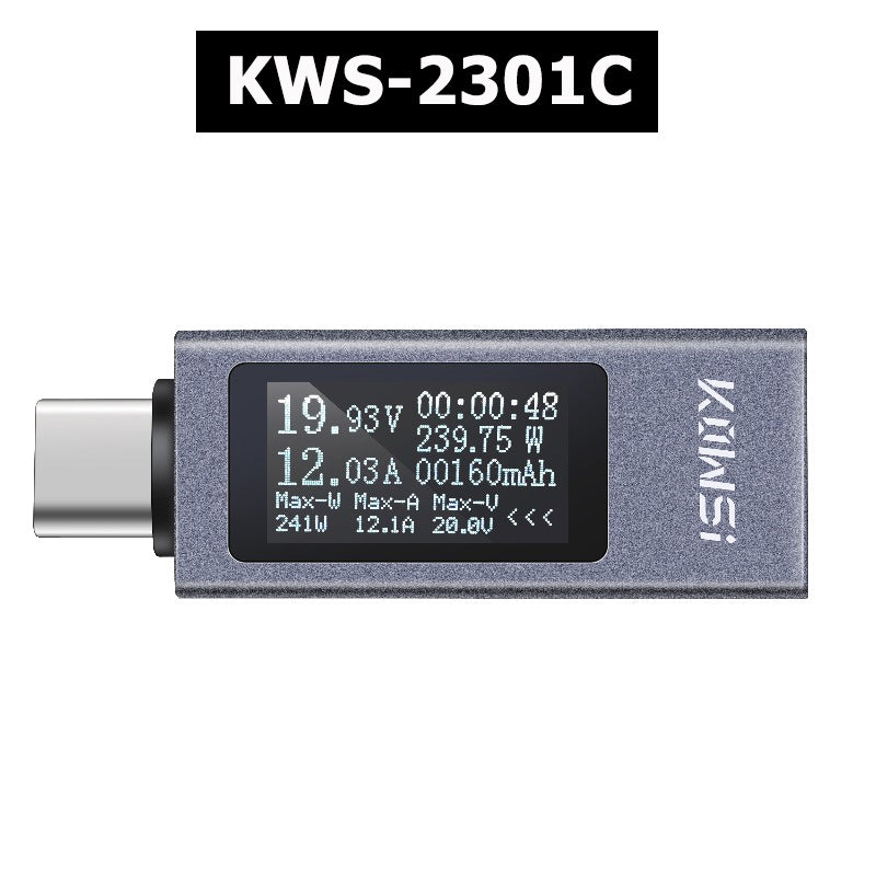 DC Power Meter Tester with Digital Display, Monitor Voltage, Current, Power & Capacity for 4-30V 12A Type-C Charging
