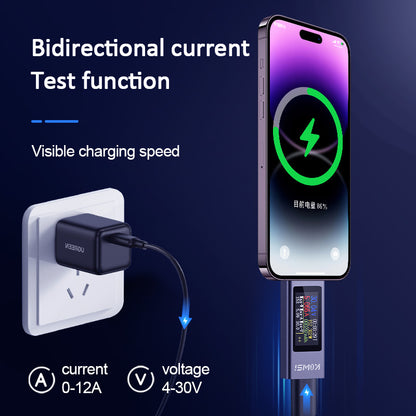 DC Power Meter Tester with Digital Display, Monitor Voltage, Current, Power & Capacity for 4-30V 12A Type-C Charging