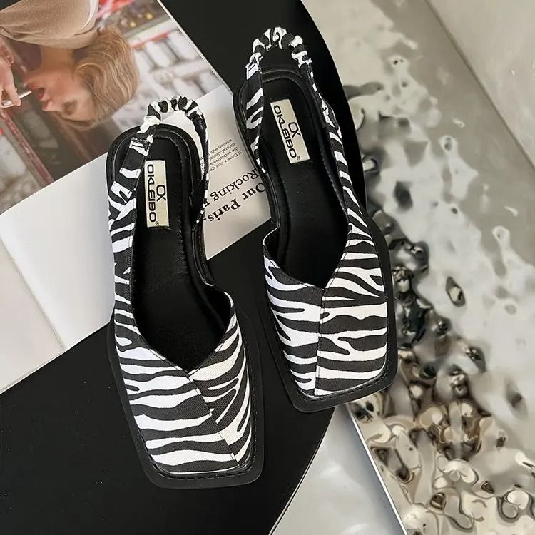 Elegant Womens Summer Sandals With Elastic Band And Square Heel 8