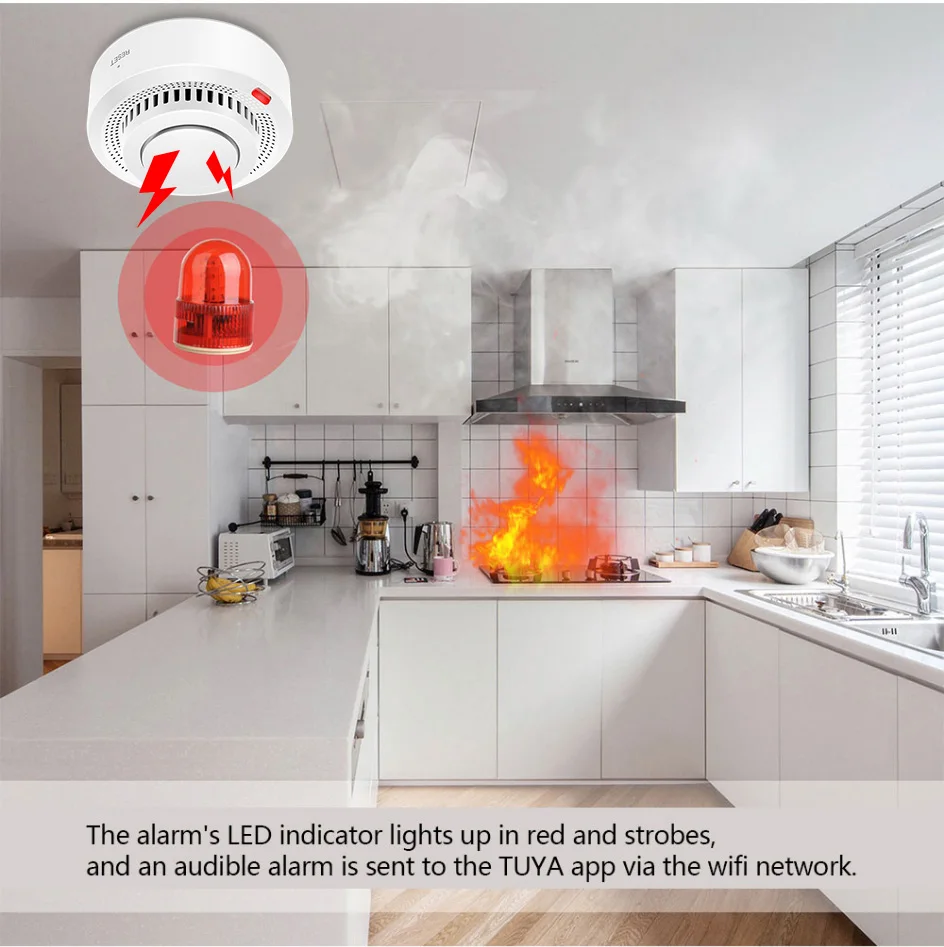 Smart WiFi Smoke Detector Tuya App Remote Monitoring Comprehensive Detection Works With Alexa Googl 3