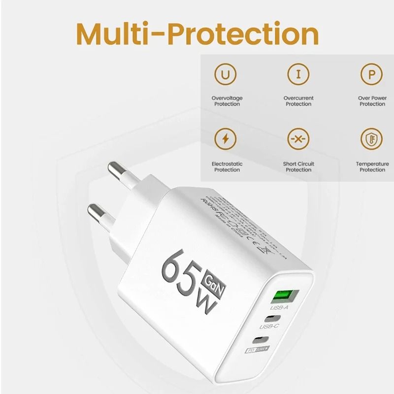 Compact 65W Fast Charging USB C Wall Charger With Smart Power Delivery 3