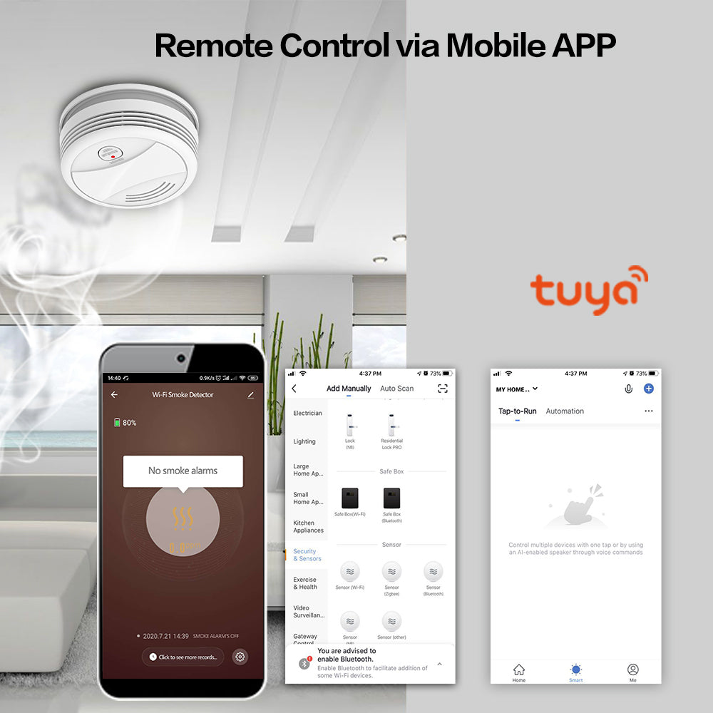 WiFi Fire Protection Smoke Detector Sensor, Tuya Smart Alarm Fire Smoke Detector, Smart Life App Home Security Alarm