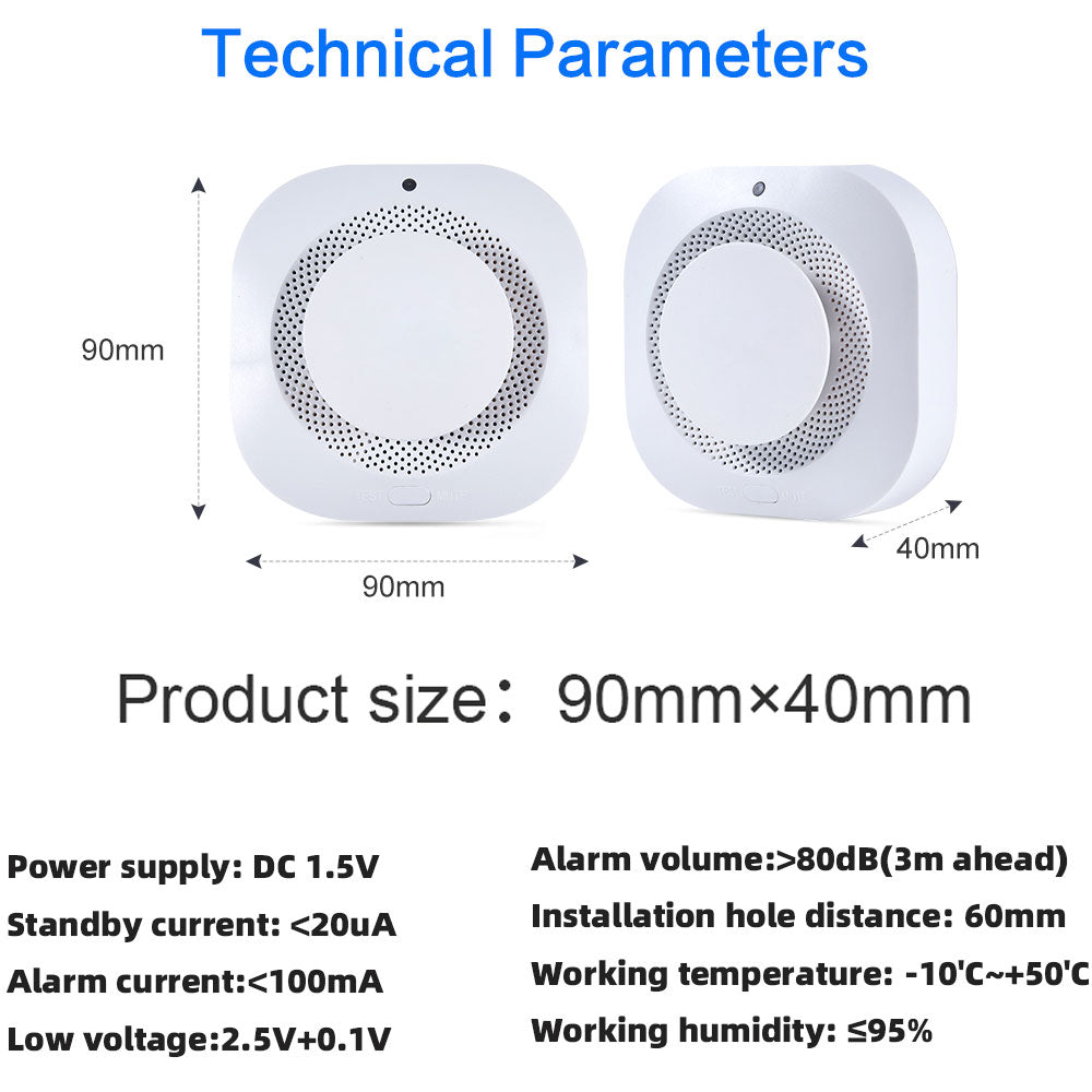 Battery Operated Photoelectric Smoke Alarm 85dB Loud, LED Test Button, Ceiling Mounted Home Bedroom Smoke Detector