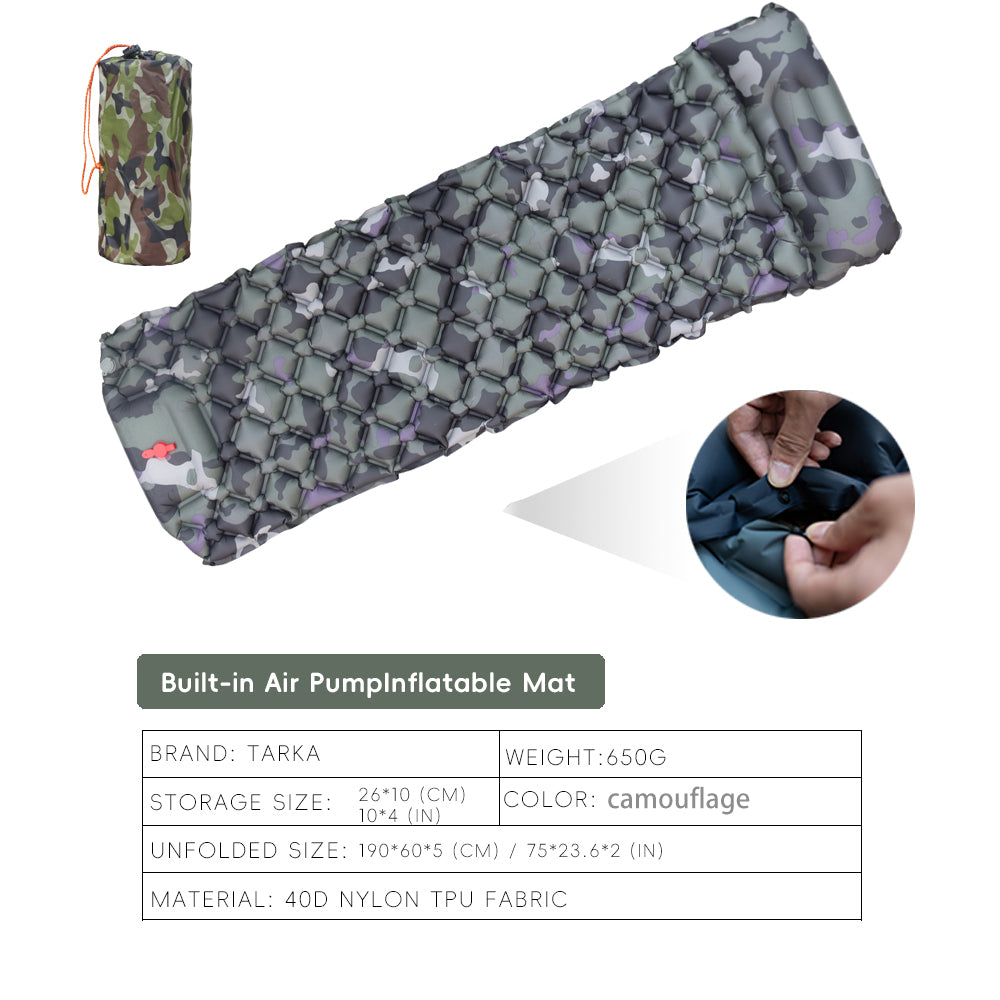 TARKA Inflatable Camping Mat With Pillow BuiltIn Pump SelfInflating Air Mattress For Outdoor Hiking 9