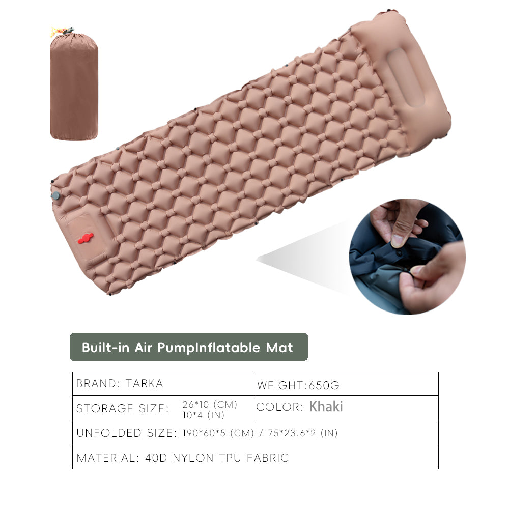 TARKA Inflatable Camping Mat With Pillow BuiltIn Pump SelfInflating Air Mattress For Outdoor Hiking 10