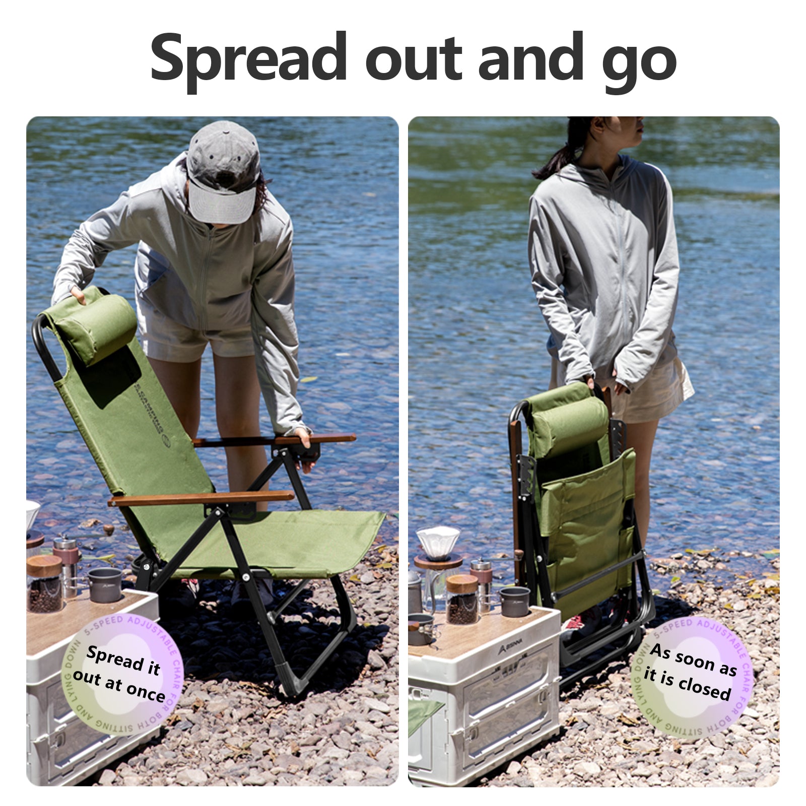 Ultimate Portable Relaxing Chair with Adjustable Armrest & Detachable Pillow for Camping, Beach, and Travel
