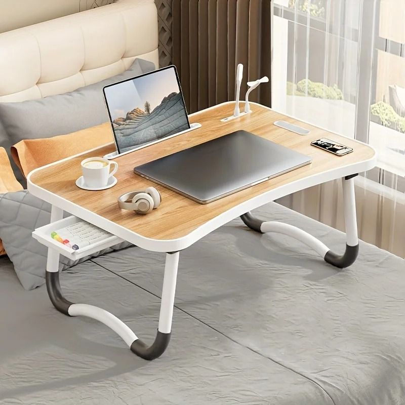 Portable Laptop Desk with Usb Light Small Fan Cup Holder Tablet Slot Lifting Handle