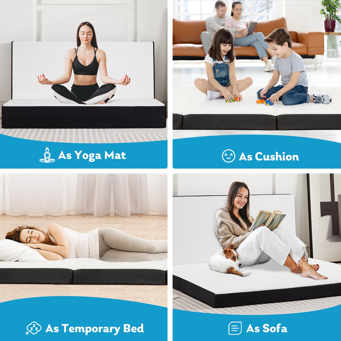 Three Fold Portable Floor Bed CertiPURUS Certified Foldable Mattress For Travel Camping Yoga Guests 3