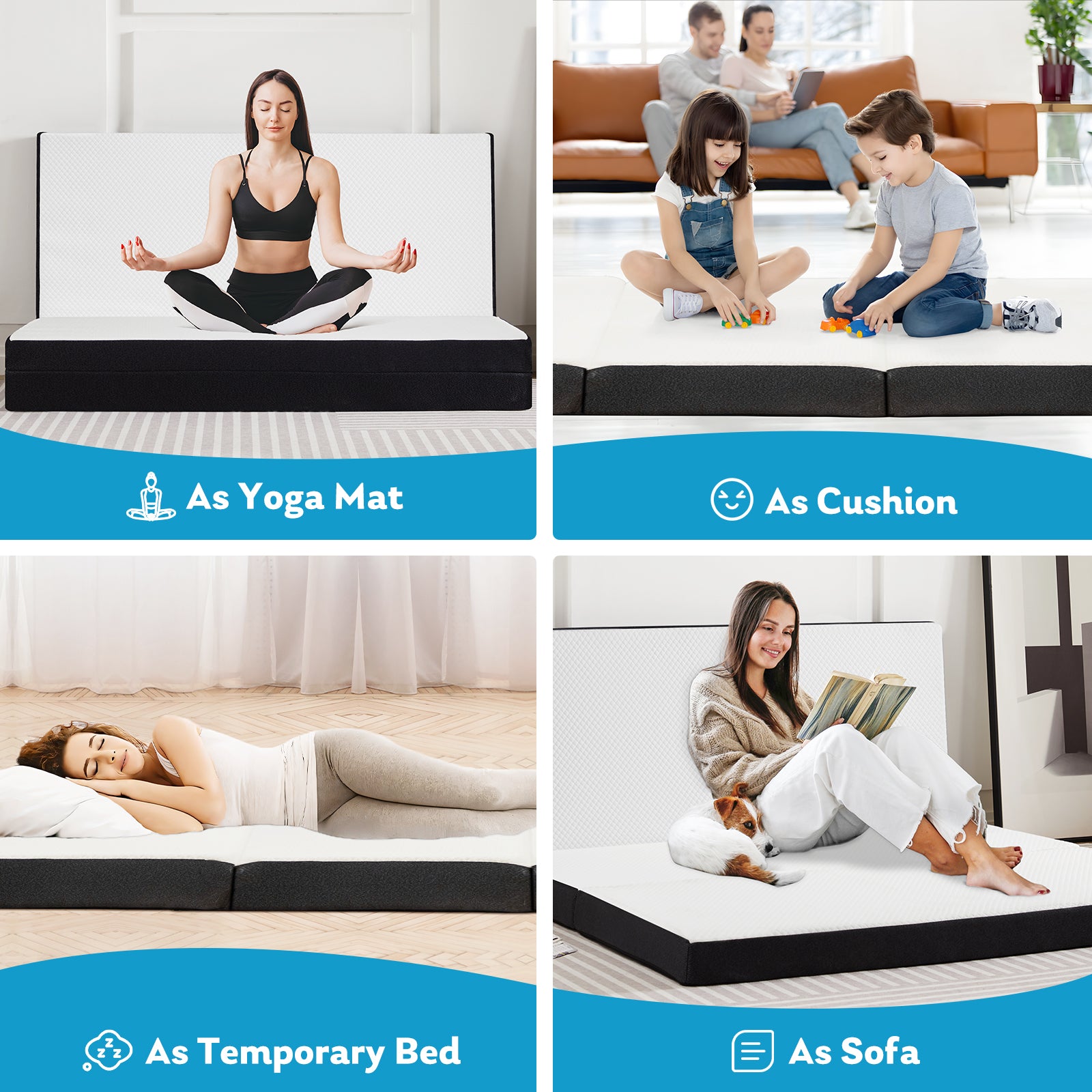Three Fold Portable Floor Bed CertiPURUS Certified Foldable Mattress For Travel Camping Yoga Guests 3