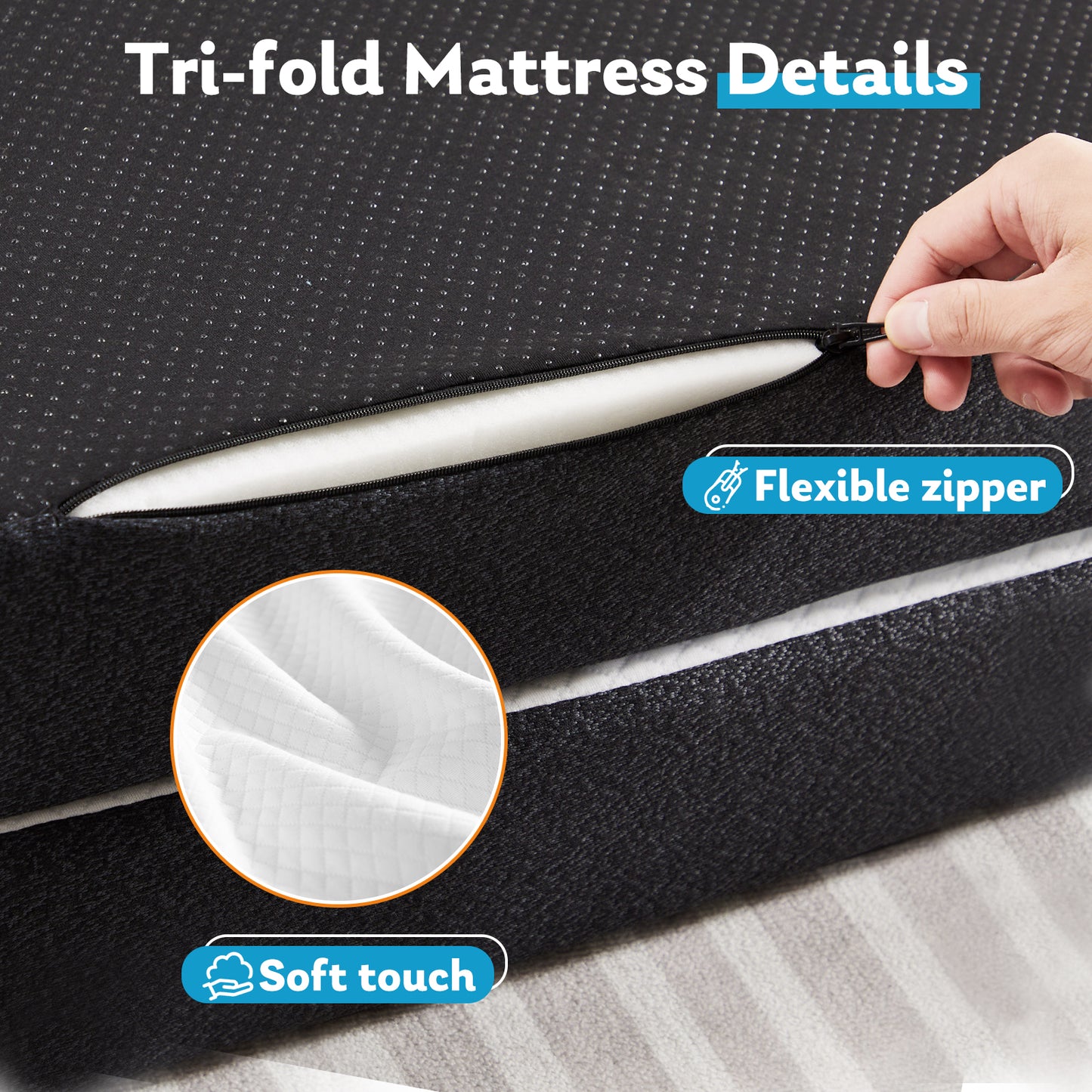 Three Fold Portable Floor Bed CertiPURUS Certified Foldable Mattress For Travel Camping Yoga Guests 4