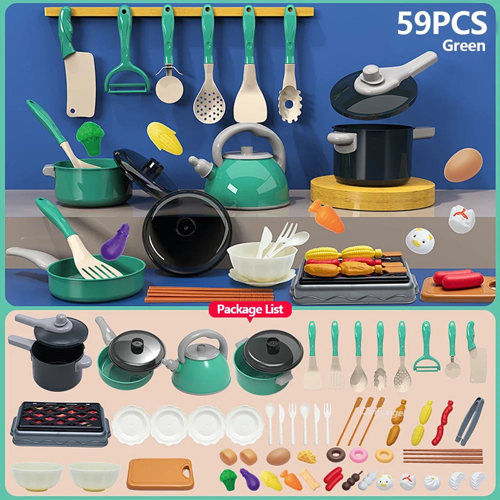 Kids Kitchen Toys Play Set  Kitchen Accessories Kit With Play Pots Pans  Pretend Food For Toddlers  7
