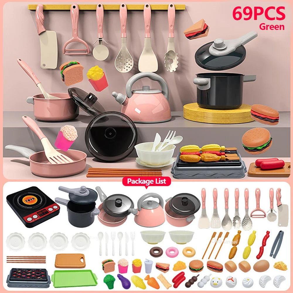 Kids Kitchen Toys Play Set  Kitchen Accessories Kit With Play Pots Pans  Pretend Food For Toddlers  8