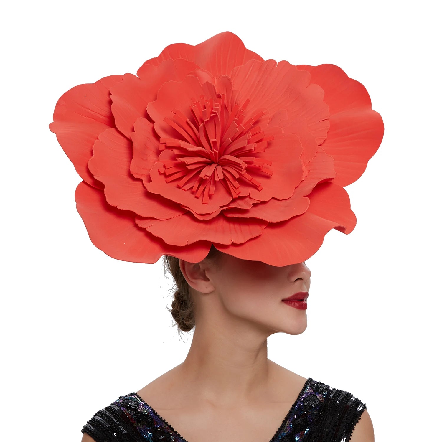 Elegant Women Large Flower Hair Band Bow Fascinator Hat Bridal Headdress Prom Party Photo Shoot Pho 3
