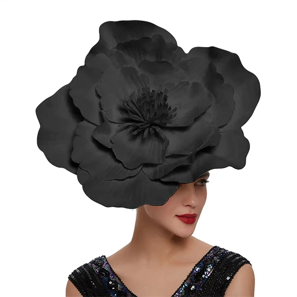 Elegant Women Large Flower Hair Band Bow Fascinator Hat Bridal Headdress Prom Party Photo Shoot Pho 10
