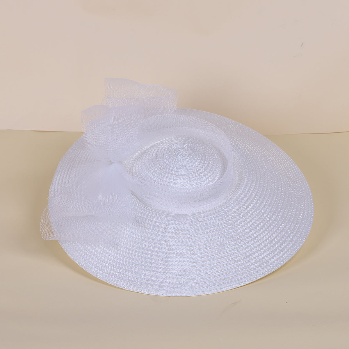 FS Summer White Champagne Straw Church Hats For Women, Wide Brim Wedding Hat, Elegant Cocktail Tea Party Fascinators