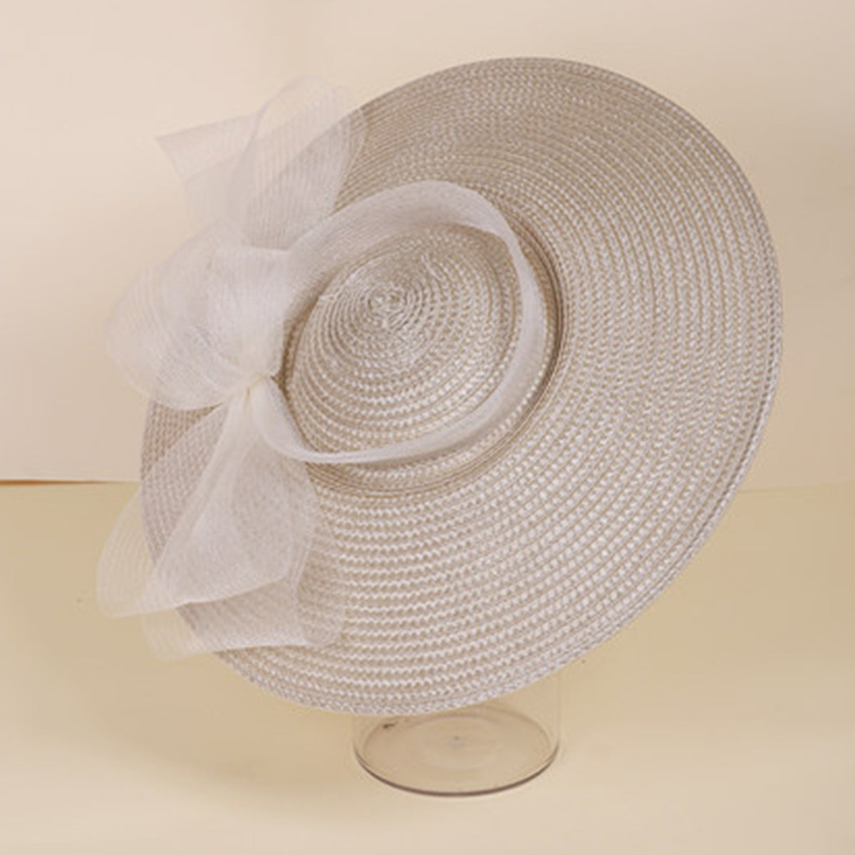 FS Summer White Champagne Straw Church Hats For Women, Wide Brim Wedding Hat, Elegant Cocktail Tea Party Fascinators
