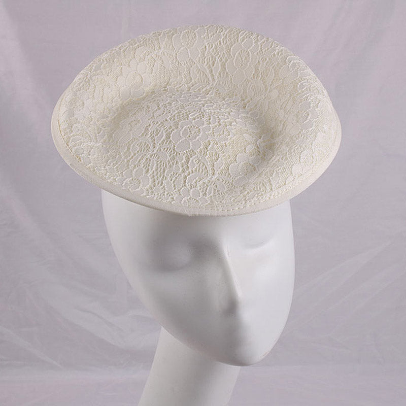 DIY Upturned Brim Hat Base Round, White Lace Fascinator Hat for Women, Saucer Linen Inspired Percher Hat for Party