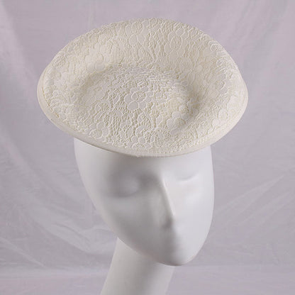 DIY Upturned Brim Hat Base Round, White Lace Fascinator Hat for Women, Saucer Linen Inspired Percher Hat for Party