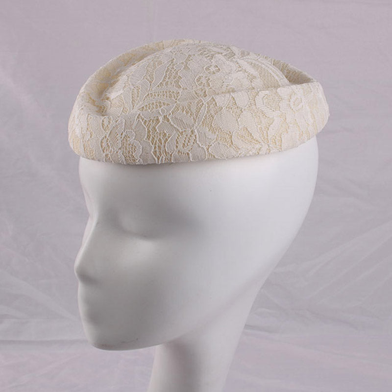 DIY Upturned Brim Hat Base Round, White Lace Fascinator Hat for Women, Saucer Linen Inspired Percher Hat for Party