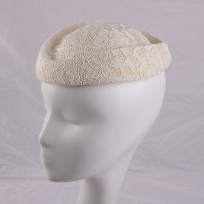 DIY Upturned Brim Hat Base Round, White Lace Fascinator Hat for Women, Saucer Linen Inspired Percher Hat for Party