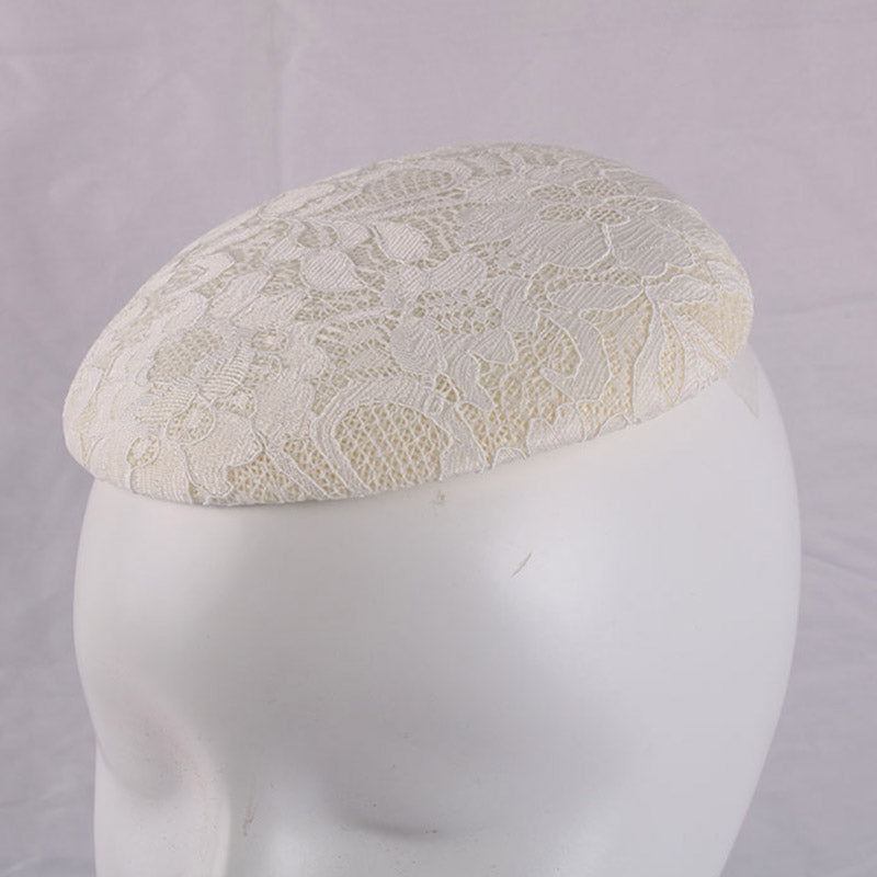 DIY Upturned Brim Hat Base Round, White Lace Fascinator Hat for Women, Saucer Linen Inspired Percher Hat for Party