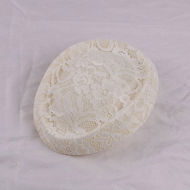 DIY Upturned Brim Hat Base Round, White Lace Fascinator Hat for Women, Saucer Linen Inspired Percher Hat for Party