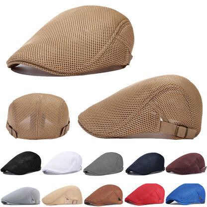 Unisex Summer Beret Hat Mesh Newsboy Cap, Golf Cabbie Driving Cap, Lightweight Short Sunhat Classic Fathers Hat