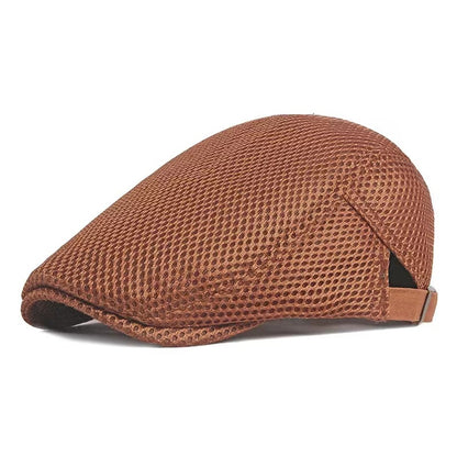 Unisex Summer Beret Hat Mesh Newsboy Cap, Golf Cabbie Driving Cap, Lightweight Short Sunhat Classic Fathers Hat