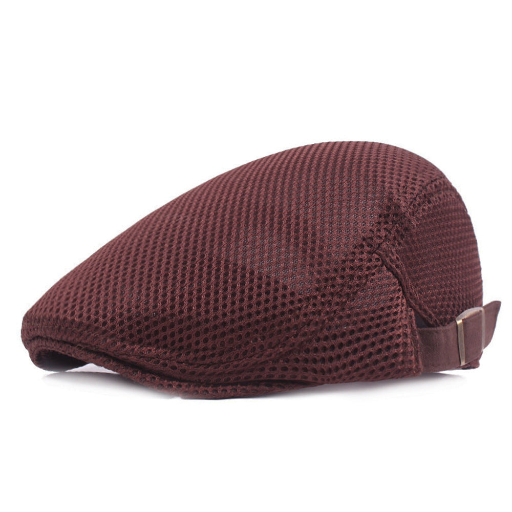 Unisex Summer Beret Hat Mesh Newsboy Cap, Golf Cabbie Driving Cap, Lightweight Short Sunhat Classic Fathers Hat