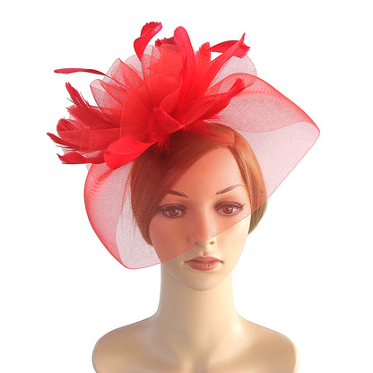 Elegant Mesh Fasinator Hat Top Flower Veil Half Face Derby Headband, Tea Party Cocktail Headwear for Women Vintage Style
