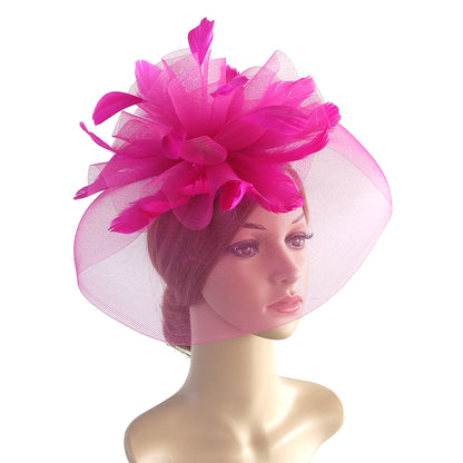 Elegant Mesh Fasinator Hat Top Flower Veil Half Face Derby Headband, Tea Party Cocktail Headwear for Women Vintage Style