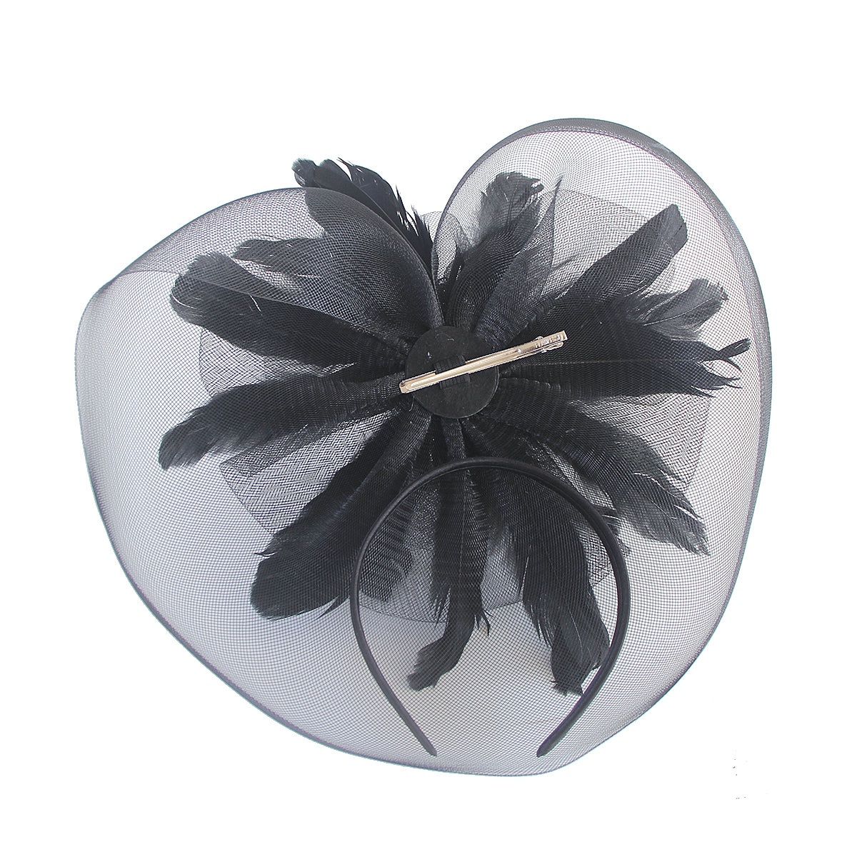 Elegant Mesh Fasinator Hat Top Flower Veil Half Face Derby Headband, Tea Party Cocktail Headwear for Women Vintage Style