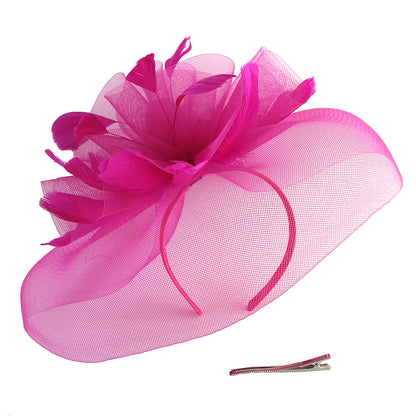 Elegant Mesh Fasinator Hat Top Flower Veil Half Face Derby Headband, Tea Party Cocktail Headwear for Women Vintage Style